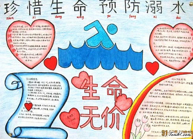 防溺水水彩铅手抄报版面设计图2图片1