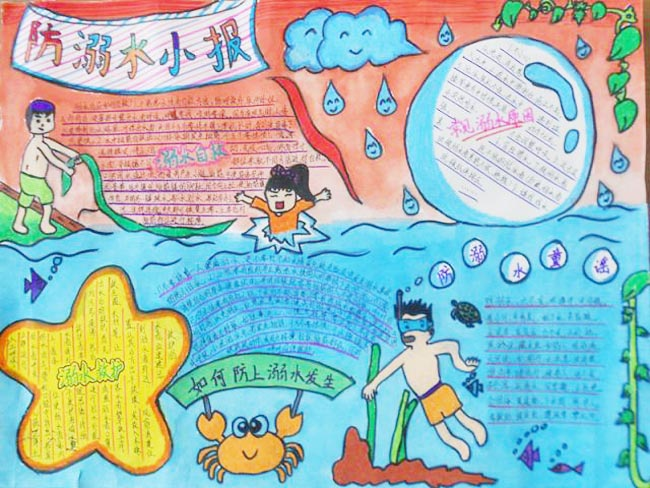 防溺水水彩铅手抄报版面设计图4图片1
