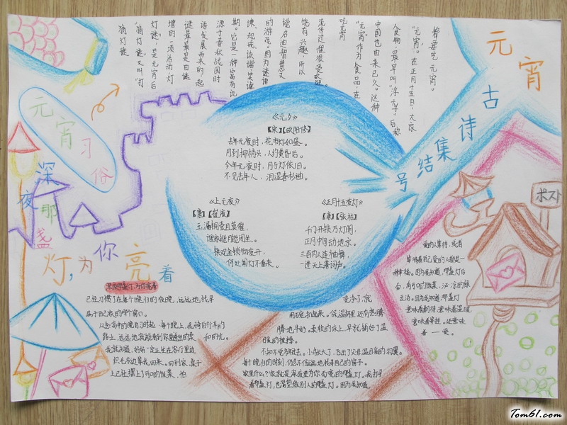 蜡笔下的元宵节手抄报版面设计图图片1