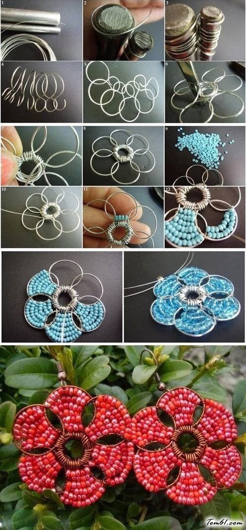 环珠花形耳环的编法和编织教程图片2