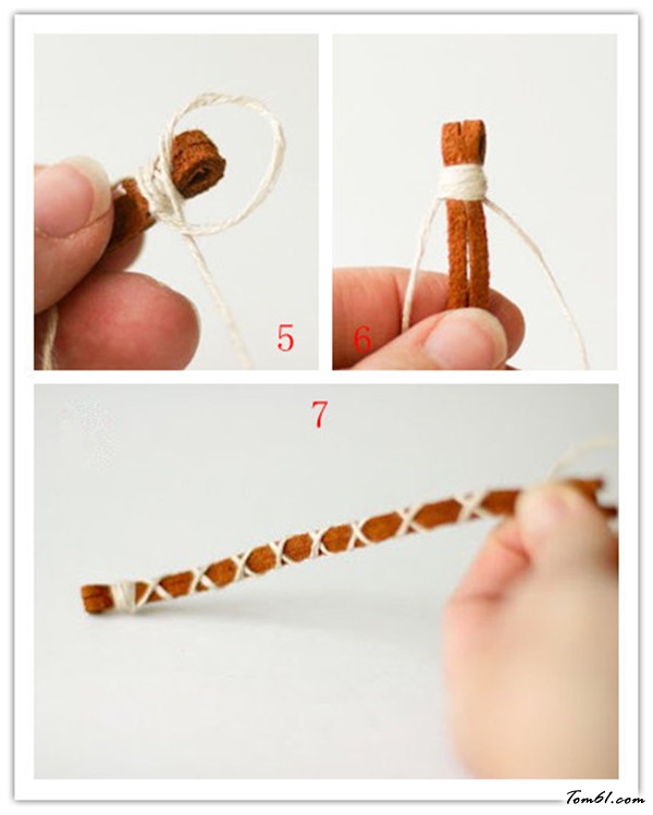 野性牛皮个性手链的编法和编织教程图片3