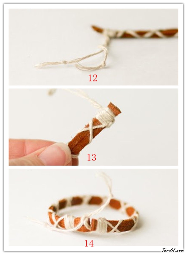 野性牛皮个性手链的编法和编织教程图片5