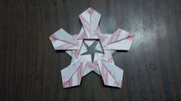莲花折纸步骤 纸币五瓣莲图片16