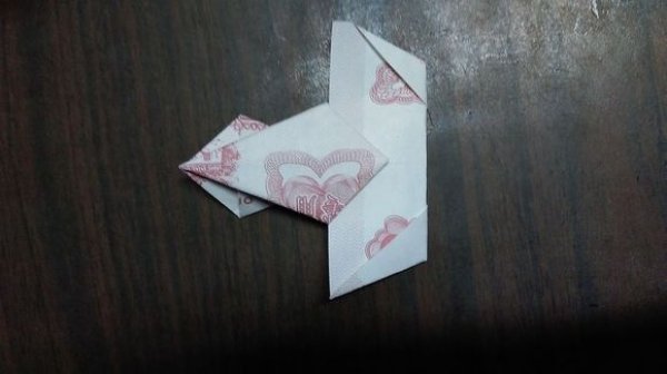 莲花折纸步骤 纸币五瓣莲图片12