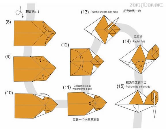 蜗牛的折法图解 手工折纸蜗牛步骤图片3