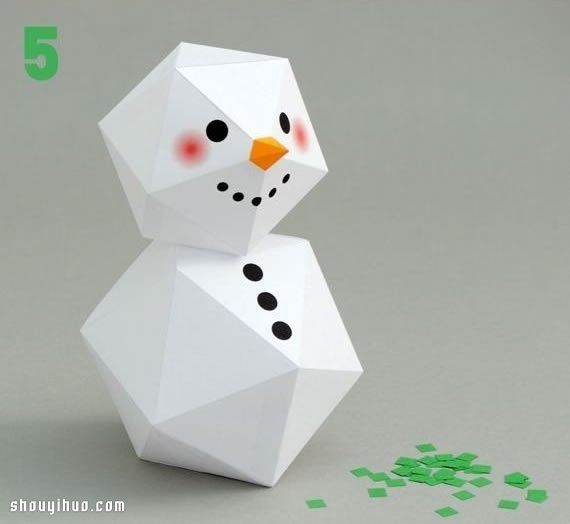 卡纸折纸手工制作立体多边形雪人图解图片1