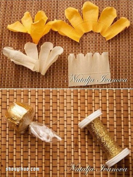 皱纹纸花的做法图解 手工皱纹纸花的折法教程图片4