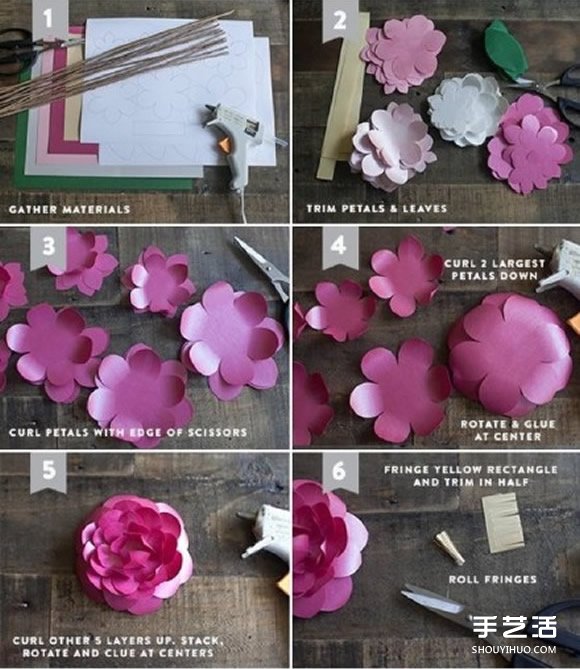 山茶花折纸图解教程 简单手工纸茶花的做法图片2
