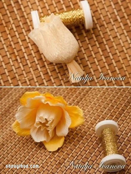 皱纹纸花的做法图解 手工皱纹纸花的折法教程图片5