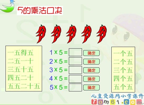 5的乘法口诀