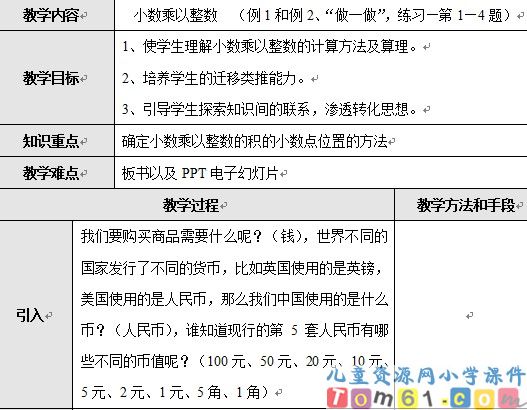 小数乘以整数