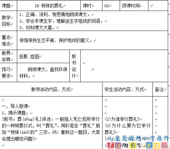 苏教版小学语文四年级下册教案