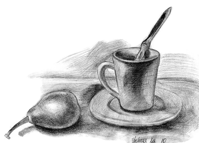 梨和茶杯-素描图集