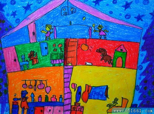 晚上-蜡笔画图集