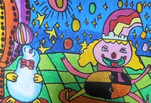 杂技表演-蜡笔画图集