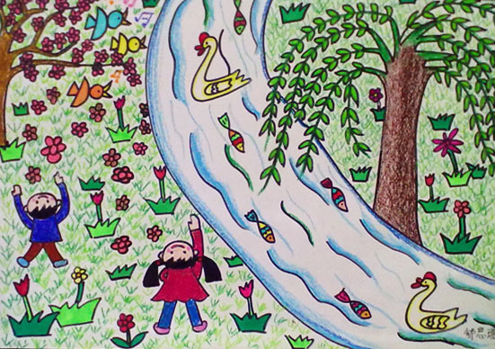 柳树-蜡笔画图集