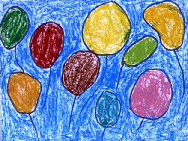 气球-蜡笔画图集