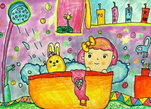 洗澡-蜡笔画图集