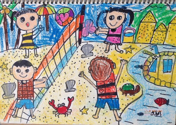 海滩-蜡笔画图集