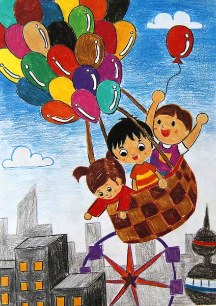 热气球-蜡笔画图集