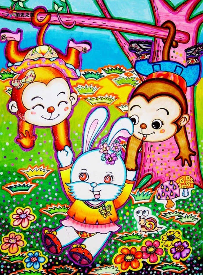 猴子-蜡笔画图集