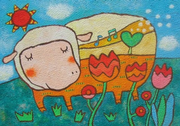 绵羊-蜡笔画图集