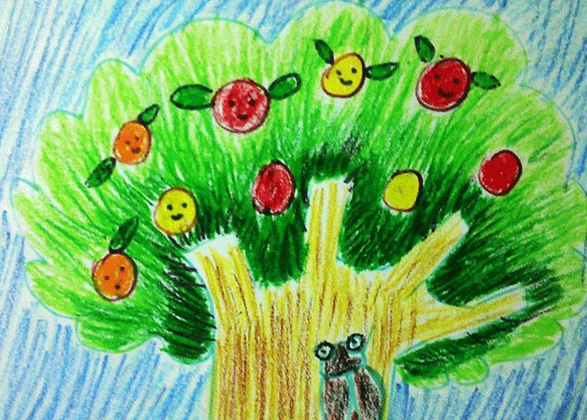 苹果树-蜡笔画图集