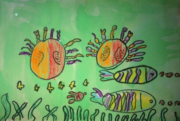 螃蟹-蜡笔画图集